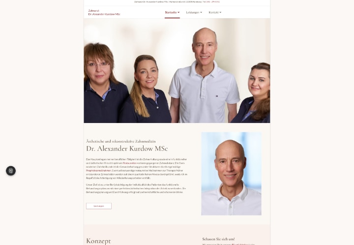 Neue Homepage Zahnarztpraxis Dr. Kurdow in Hamburg Barmbek von ArztpraxisHeute - Digitales Praxismarketing
